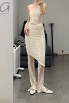 Un Morceau elastic lace asymmetric tube top um231sz19 meter white PUM38